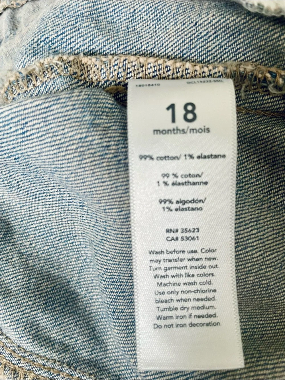 Carter's Light Blue Denim Toddler’s Jean Jacket - Size 18 Months